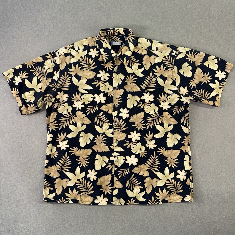 Men's Half Moon Bay Hawaiian Tropical Leaf Button Up Aloha Shirt Size XL